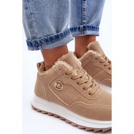 Chaussures de sport isolées en cuir sur plateforme, beige foncé Adite 1
