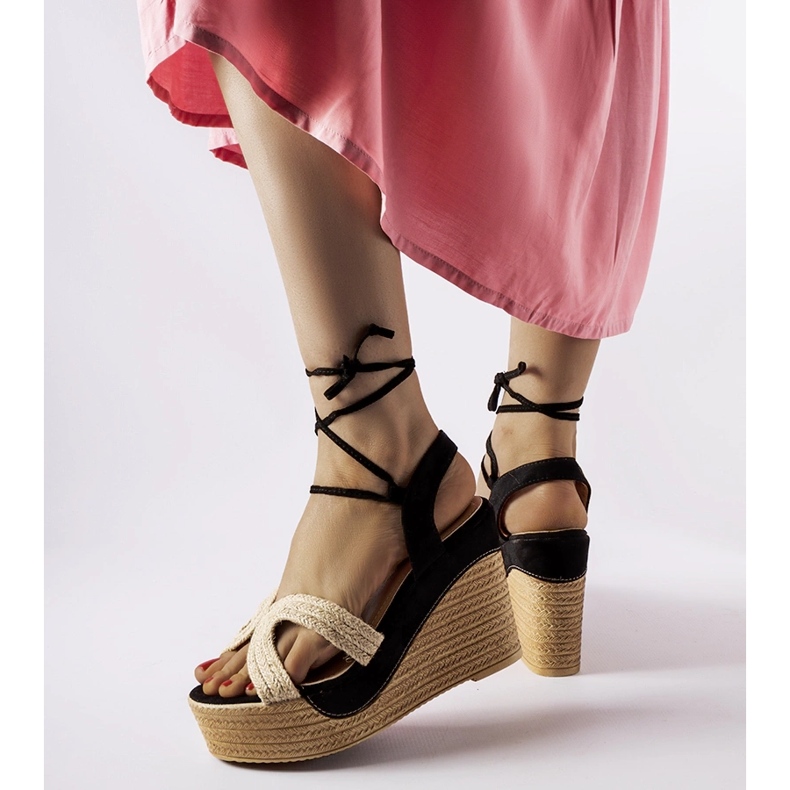 Espadrilles noires à cales Berta beige 1