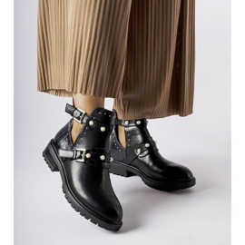 Bottines noires à découpe et perles Asker le noir 1