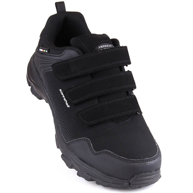 Chaussures de sport de trekking softshell pour hommes avec velcro, noires American Club 1