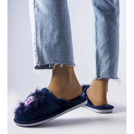 Chaussons chauds bleu marine à fleurs Moly 2