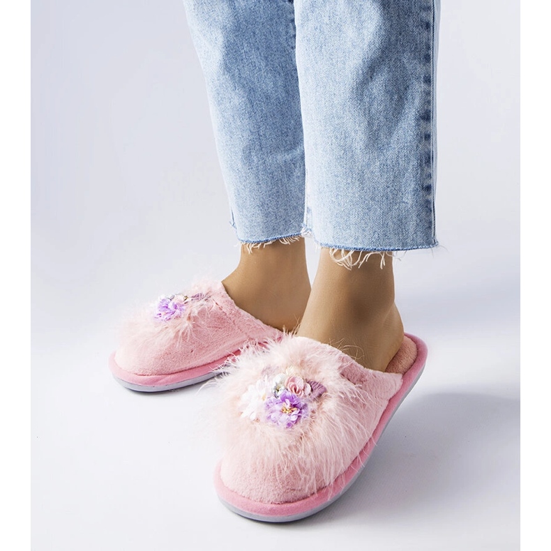 Chaussons chauds roses à fleurs Moly 1