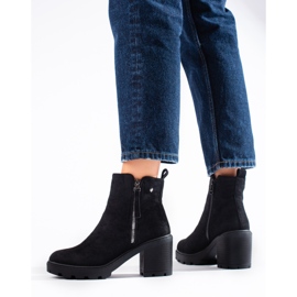 Bottines en daim marron à talon large de Vinceza le noir 1
