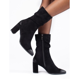 Bottines à talons hauts noires élégantes en daim par Vinceza le noir 1