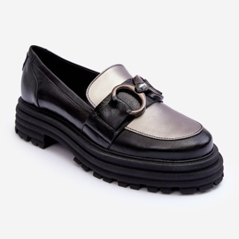 Laura Messi Mocassins en Cuir à Talons Plats pour Femme, Noir Elkiza 1