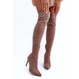 Cuissardes à talon haut en daim Calfi beige 1