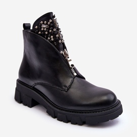 Bottines Basses En Cuir Décoré Avec Fermeture Éclair Noir Escika 2