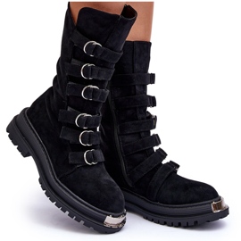 Bottines Worker Hautes En Daim À Lanières Noir Elnatea le noir 10