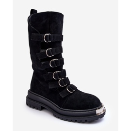 Bottines Worker Hautes En Daim À Lanières Noir Elnatea le noir 2