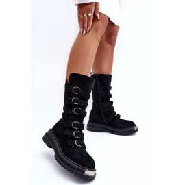 Bottines Worker Hautes En Daim À Lanières Noir Elnatea le noir 5