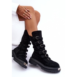 Bottines Worker Hautes En Daim À Lanières Noir Elnatea le noir 9