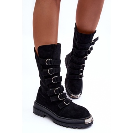 Bottines Worker Hautes En Daim À Lanières Noir Elnatea le noir 8