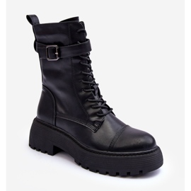 Bottes de Travail en Cuir à Talon Plat avec Boucle, Noir Samivlo 1