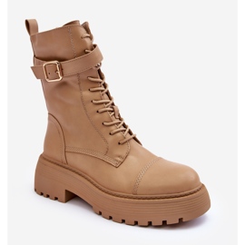 Bottes de Travail en Cuir à Talon Plat avec Boucle, Beige Samivlo 2 Bottes de Travail en Cuir à Talon Plat avec Boucle, Beige Samivlo 2