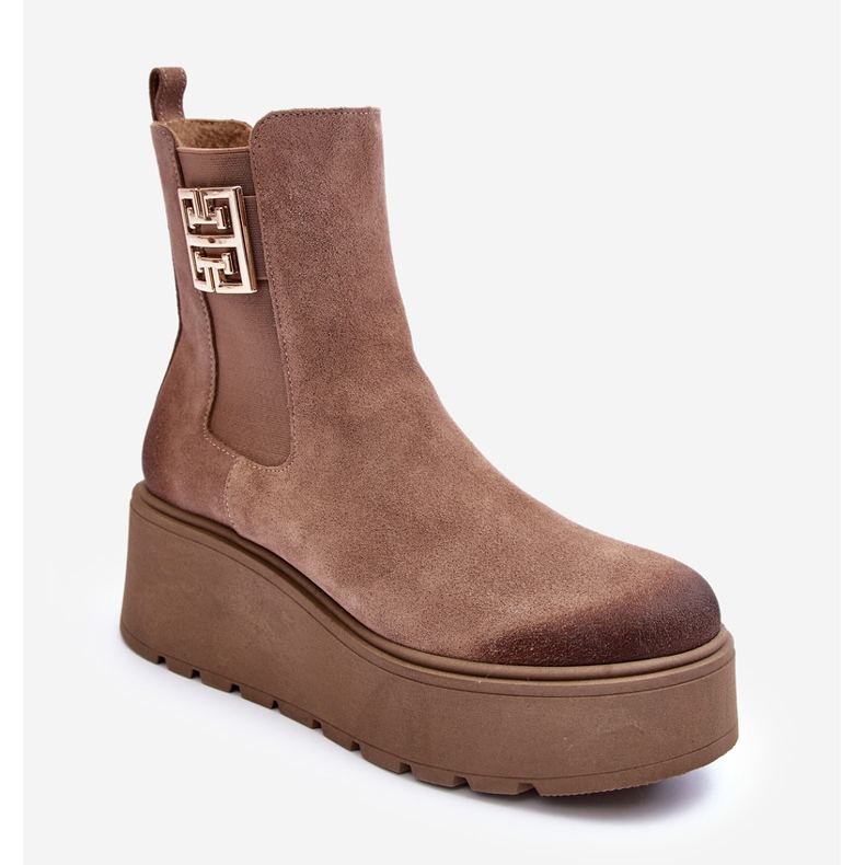 Bottines femme en daim sur plateforme massive, beige foncé Lemar Savira 1