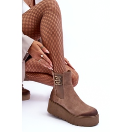 Bottines femme en daim sur plateforme massive, beige foncé Lemar Savira 7