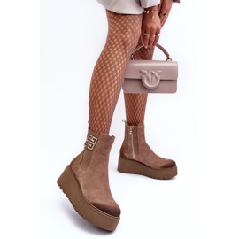 Bottines femme en daim sur plateforme massive, beige foncé Lemar Savira 4