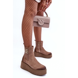 Bottines femme en daim sur plateforme massive, beige foncé Lemar Savira 5