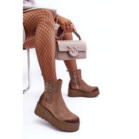 Bottines femme en daim sur plateforme massive, beige foncé Lemar Savira 8