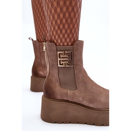 Bottines femme en daim sur plateforme massive, beige foncé Lemar Savira 6