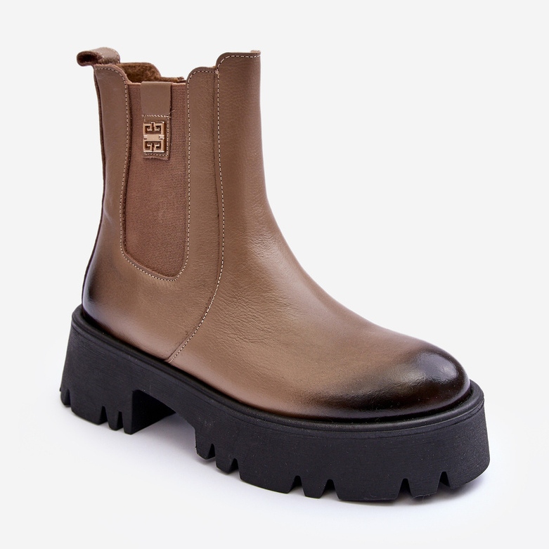 Bottines Chelsea en cuir sur plateforme massive, Beige Lemar Lisencca 1