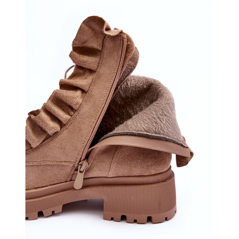 Bottines Worker Isolées En Daim À Talon Plat, Nacelle Beige 1