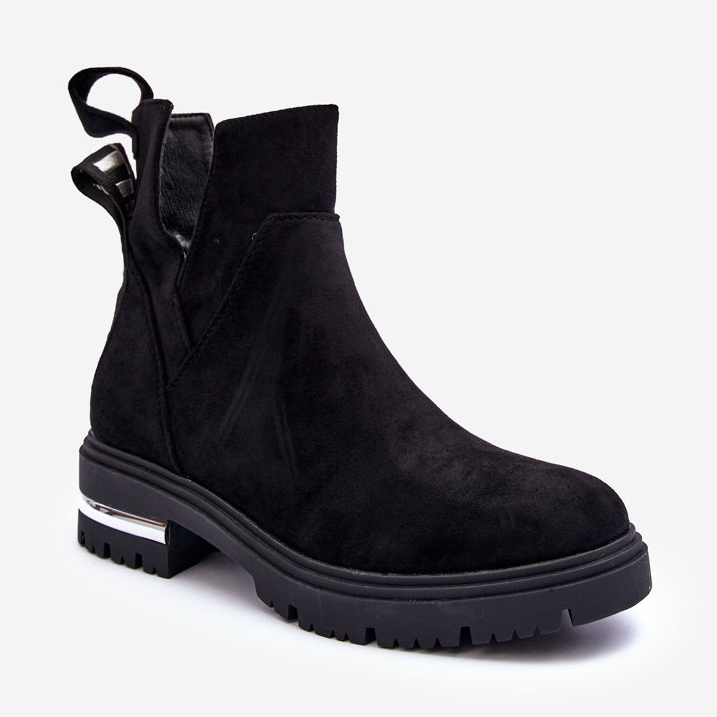 Bottines Plates En Daim Avec Découpes, Noir Lamedella 1