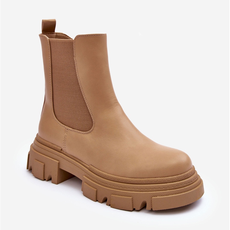 Bottines Chelsea en cuir Solita beiges à talons plats et plateforme 2