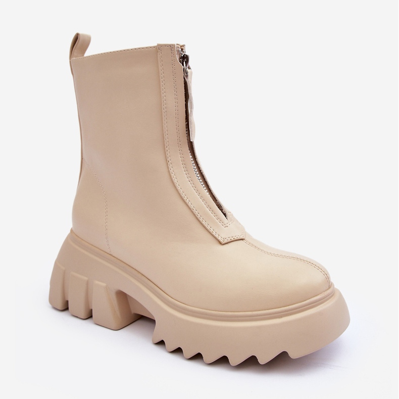 Bottines Kusma beiges sur plateforme massive avec fermeture éclair 1