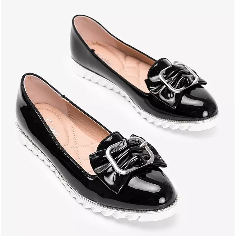 Mocassins laqués noirs à nœud Nemesise le noir 2