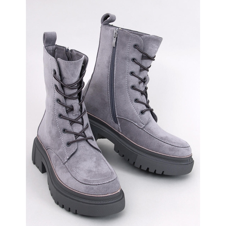 Roisin Bottines à lacets en daim gris 1