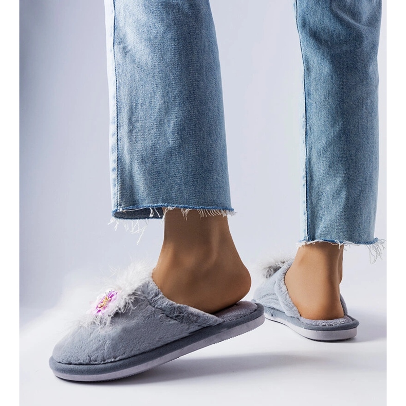 Chaussons chauds gris à fleurs Moly 2