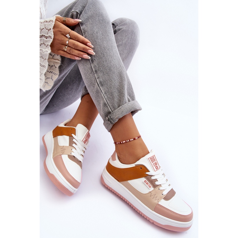 Chaussures de sport pour femmes, baskets Big Star MM274355 marron et rose blanc 1