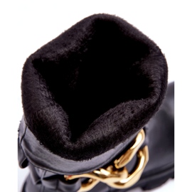 Bottes d'éco-cuir à talons plats pour femmes avec une décoration noire le noir 4