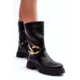 Bottes d'éco-cuir à talons plats pour femmes avec une décoration noire le noir 2