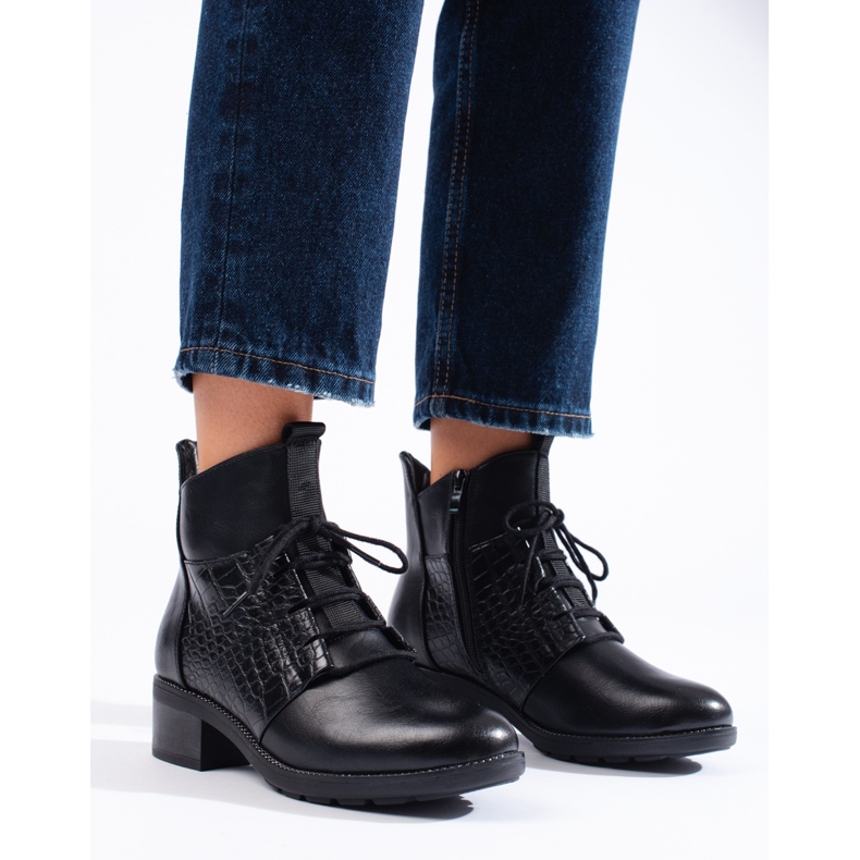 Élégantes bottes à lacets Shelovet pour femmes le noir 1