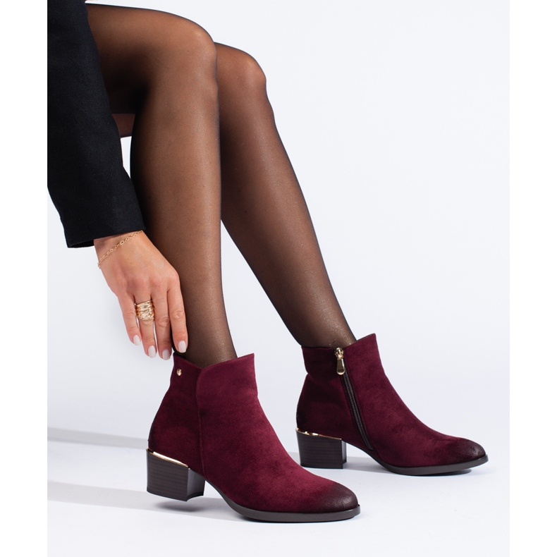 Bottines en daim bordeaux de Vinceza rouge 2