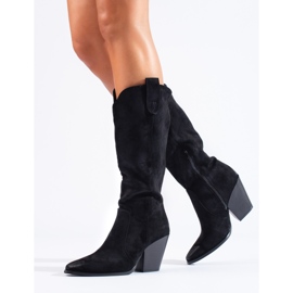 Santiags femme Shelovet en daim noir à talons hauts 1