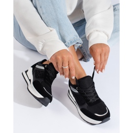 Baskets femme noires avec empiècement Shelovet blanc 1