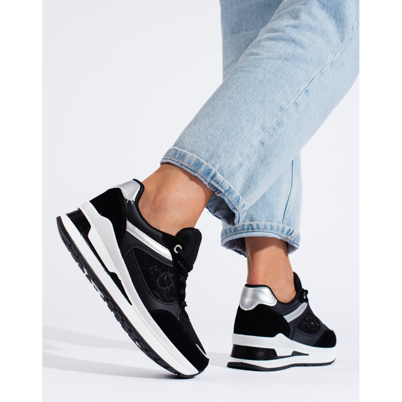 Baskets femme noires avec empiècement Shelovet blanc 2