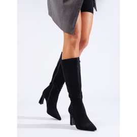 Bottines à talons femme en daim noir Shelovet le noir 1