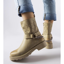 Bottines vertes ajourées avec chaîne Procopio beige 2