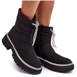 PS1 Bottes de neige noires à talons plats décorées Plotia le noir 10