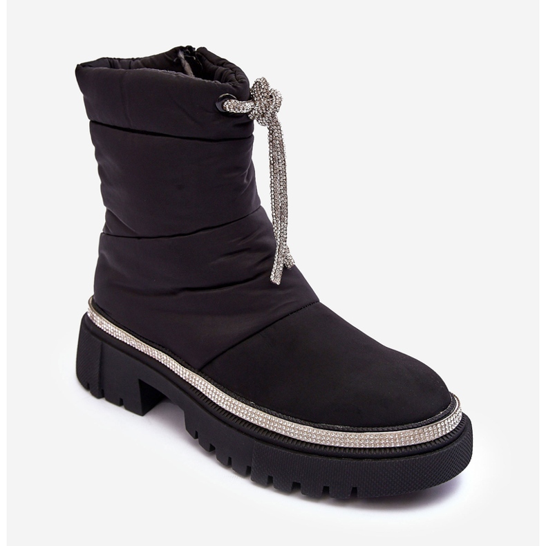 PS1 Bottes de neige noires à talons plats décorées Plotia le noir 2