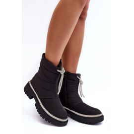 PS1 Bottes de neige noires à talons plats décorées Plotia le noir 3