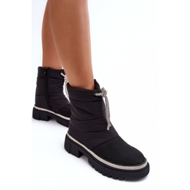 PS1 Bottes de neige noires à talons plats décorées Plotia le noir 6