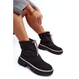 PS1 Bottes de neige noires à talons plats décorées Plotia le noir 9