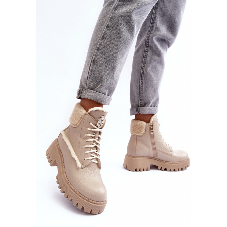Bottes en cuir pour femmes Beige Lemar Vergo 2