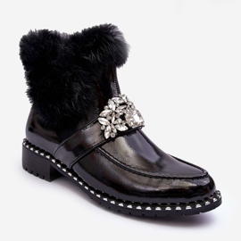 Bottines en cuir verni avec décoration et fourrure S.Barski MR870-73 Noir le noir 1 Bottines en cuir verni avec décoration et fourrure S.Barski MR870-73 Noir le noir 1