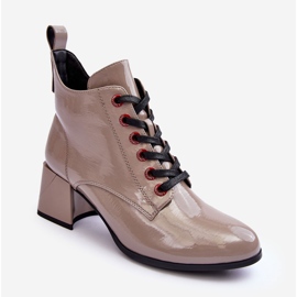 Bottines Basses Lacées Vernies S.Barski MR870-66 Beige Foncé 1
